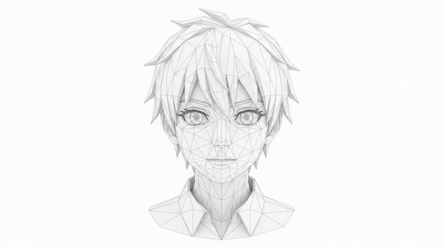 Stylized digital character portrait low polygon art monochrome
