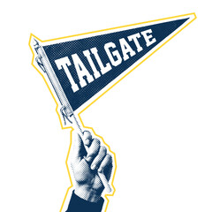 Fototapeta premium hand waving a tailgate pennant flag, American Football game day illustration