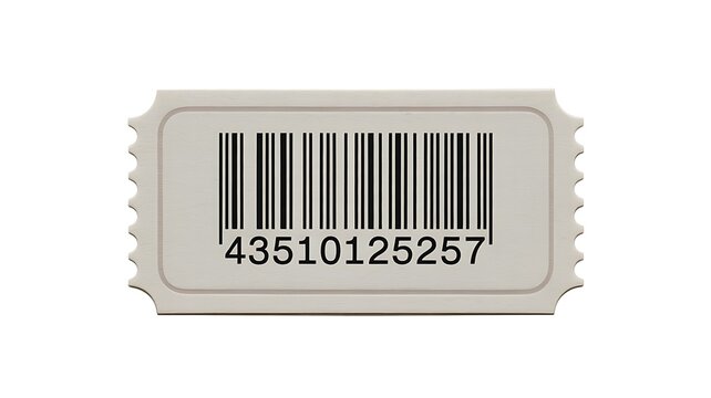 Grey admission ticket with barcode for events and entry