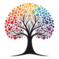 Fototapeta premium A vibrant and colorful illustration of a tree symbolizing growth interconnectedness and the beauty of nature's diverse elements with a rainbow canopy