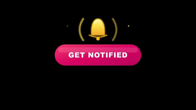 Vibrant pink notification button with golden bell icon featuring smooth motion in digital video clip