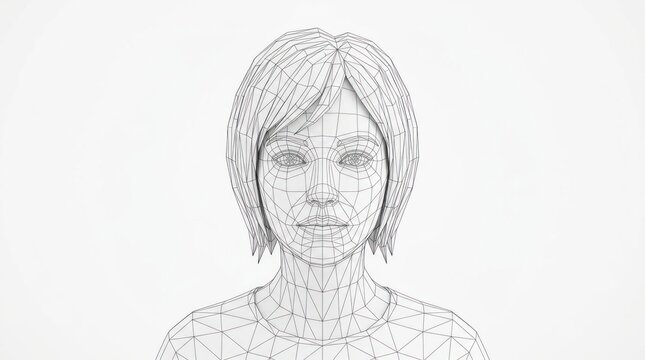 Digital human face wireframe model for 3 d rendering and design