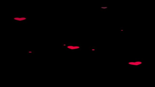 Floating red heart shapes drift across dark digital space in this seamless romantic animation video clip