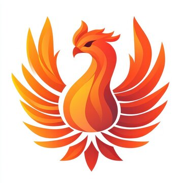 majestic fiery phoenix with outstretched flame-like wings in orange and red gradient, rising and radiating power and renewal