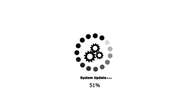 Operating system upgrade concept, software updating and process , update modern functions, Setting updating icon animation.System update and processing bar icon isolated with gear icon animation.4k