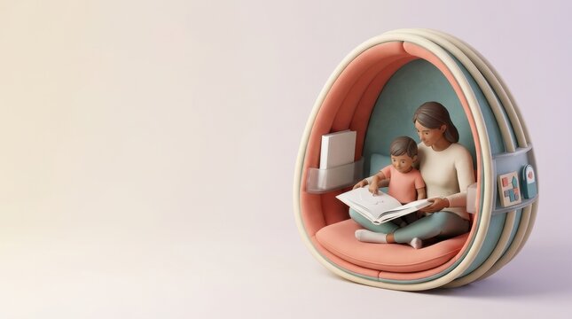 Mother and child reading in a cozy learning nook promoting literacy and inclusive education