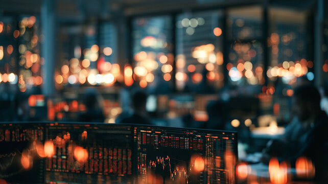 Financial market trading stock chart data economy interest rate hikes guide analysis in modern office with city light background and focused professional mood