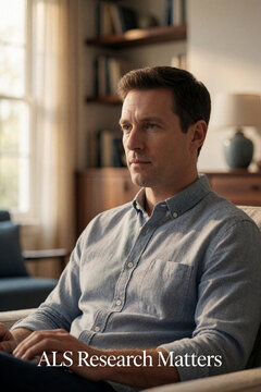 ALS Research Matters, thoughtful middle-aged man sitting in a living room