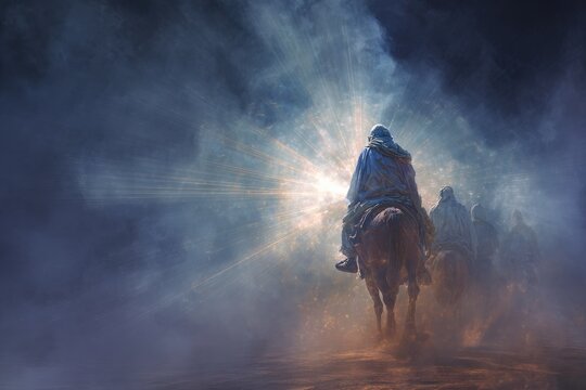     Photorealistic Conversion of Paul on the Road to Damascus, Falling from His Horse as a Blinding Divine Light Descends from Heaven Before His Stunned Companions