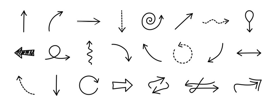 Scribble circle created by hand and underline stroke set with black pen doodle arrows,