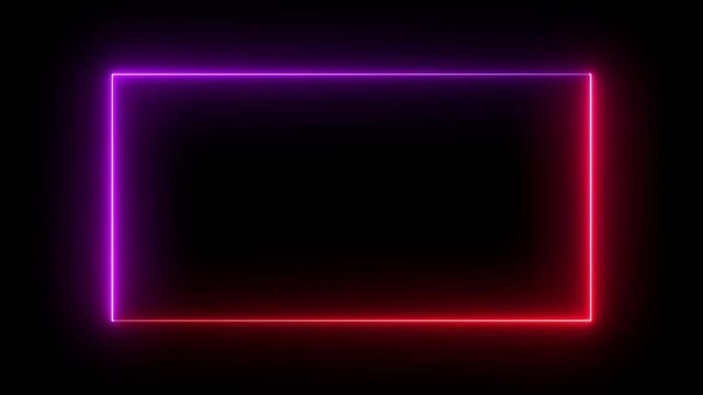 Neon glowing rectangular frame with moving purple and red light border overlay rectangle 4K video motion