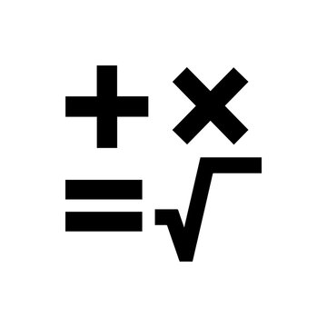 Mathematical symbols set including a plus sign, a multiplication cross, an equals sign, and a square root symbol on white background