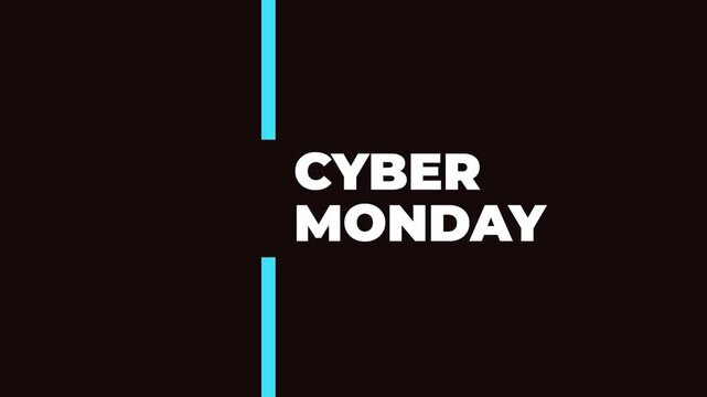 Cyber monday text animation with a minimalist blue vertical line design