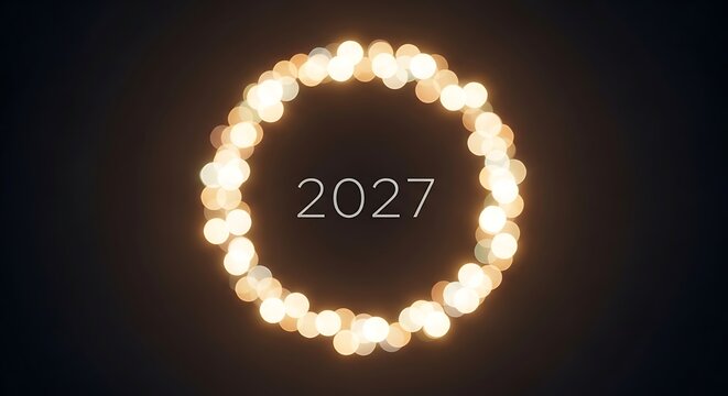 2027 text inside a golden bokeh light ring