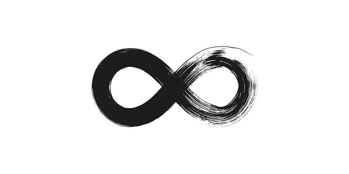 Hand drawn infinity loop symbol with grunge brush texture for modern branding and spiritual concept design.