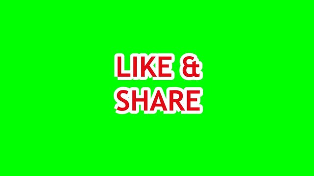 Like and Share text animation on a green screen for social media engagement