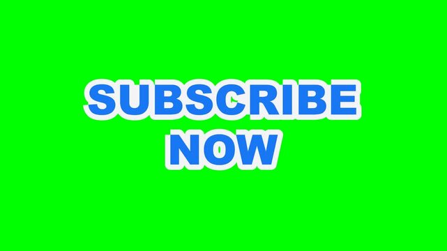 Subscribe now text animation with blue letters on a green screen background