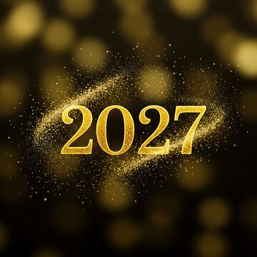 2027 golden glittering text with sparkles