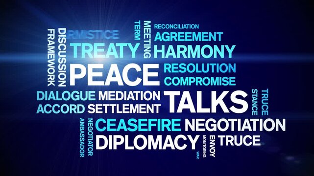 Peace Talks animated word cloud-animation tag kinetic typography seamless loop.