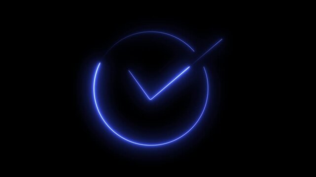Neon blue glowing check mark animation on black background, for ui ux, tick 4K video motion