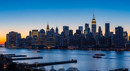 Naklejka premium Stunning New York City Skyline at Sunset from Brooklyn.