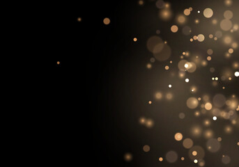 Naklejka premium Warm gold dust glows with scattered sparkling particles. Luminous bokeh creates elegant festive depth and a luxurious visual texture. Ideal for holiday designs.
