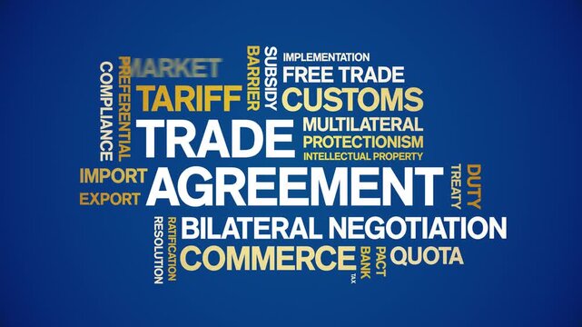 Trade Agreement animated word cloud-animation tag kinetic typography seamless loop.