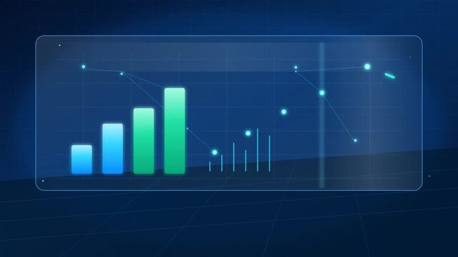 Digital financial bar charts and growing market line graph rising in motion animation video footage style