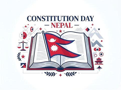 Constitution day nepal celebration graphic with national flag and book isolated on white background