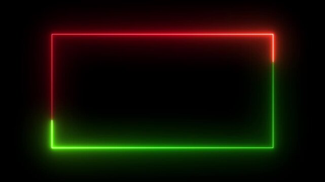 Neon glowing rectangular frame with red and green light motion border rectangle 4K video motion