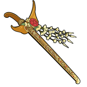 Traditional Indonesian keris dagger with jasmine flower garland illustration isolated on transparent background
