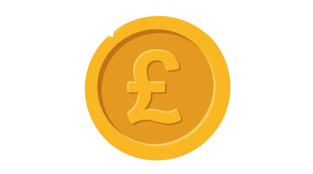 Shiny gold coin featuring a sterling pound symbol in a bright minimalist vector art style