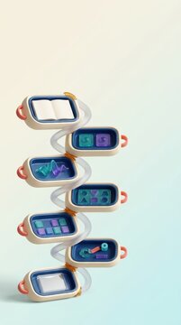 Three-dimensional stack of digital learning devices representing global literacy and education