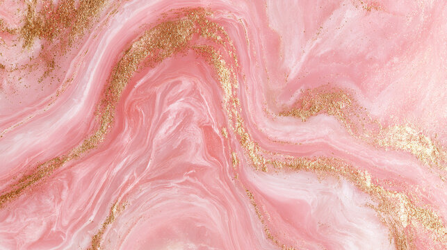 Luxury Pink Marble Background with Gold Foil Geode Texture