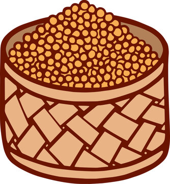 Whole Mustard Seeds in Woven Basket Vector