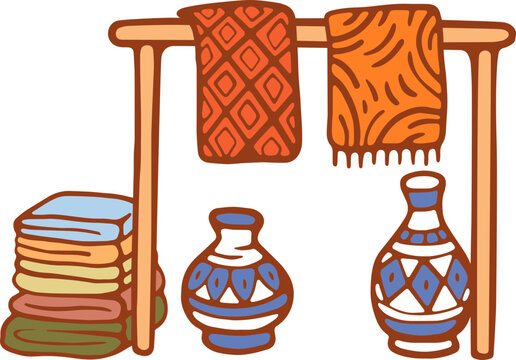 Moroccan Traditional Woven Rugs and Vases Vector