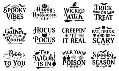 Obraz premium Halloween party invitation card with spooky handwritten phrases and retro grunge texture