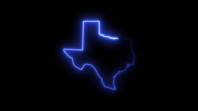 Glowing neon texas state map outline animation on black background  4K video motion