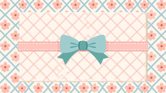 Greeting card design featuring ribbon bow and floral patterns
