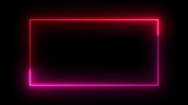 Neon glowing rectangular frame with moving light border animation rectangle  4K video motion