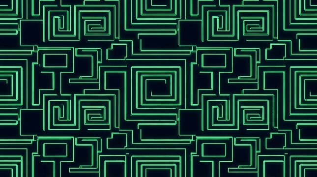 Cyberpunk style neon green geometric grid maze line pattern