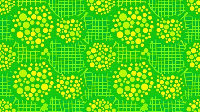 Abstract Seamless Green Geometric Pattern with Dots and Grid Lines