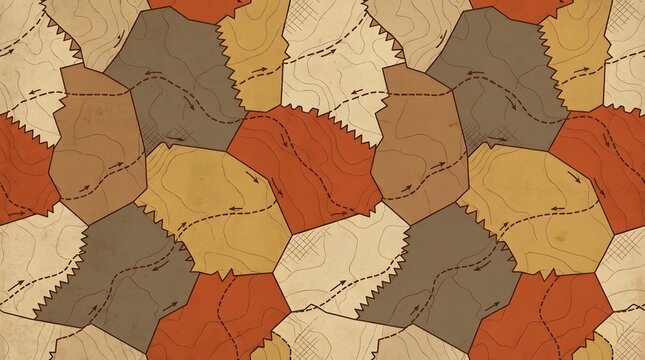 Seamless Abstract Topographic Map Pattern with Earthy Natural Tones