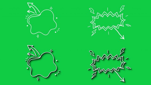Animated hand-drawn callout set with white doodle elements and copy space, no text, version with and without shadow included, ideal overlays for social media, transparent background with alpha channel