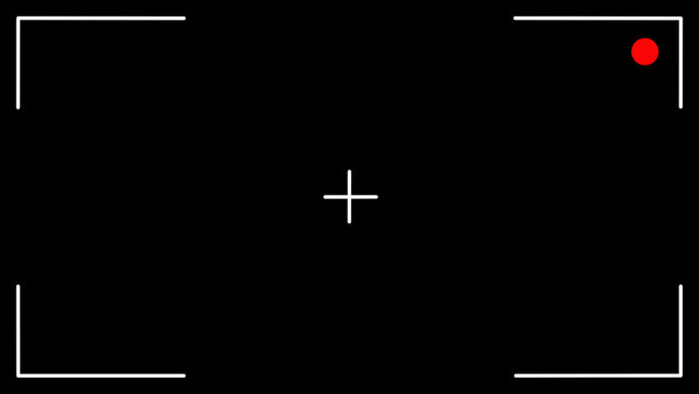 Minimal Black Camera Viewfinder Overlay with Red Recording Dot and Crosshair, frame 4K