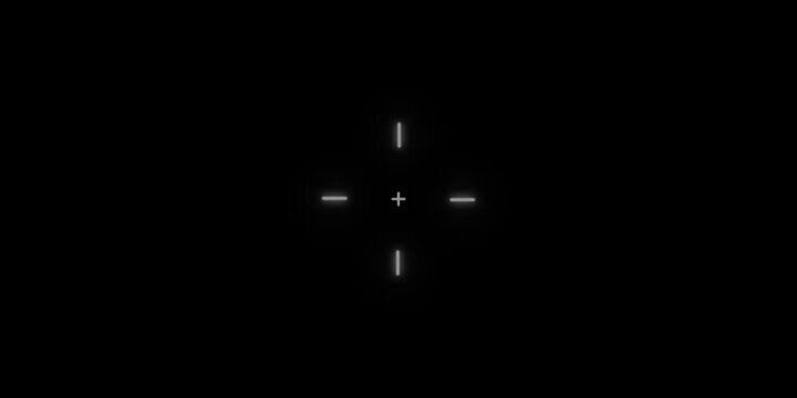 White crosshair target aim spinning rotation loop animation on solid black background