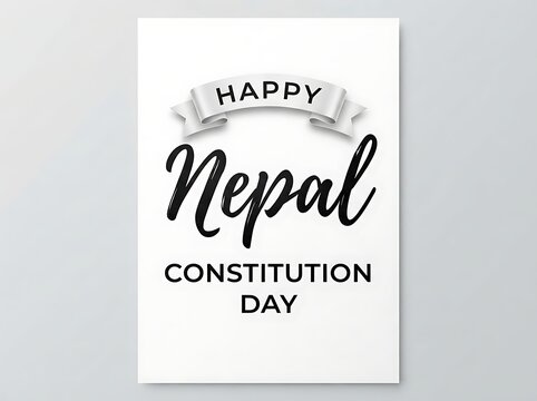 Happy nepal constitution day greeting card design, featuring elegant typography and a decorative ribbon banner, isolated on white background