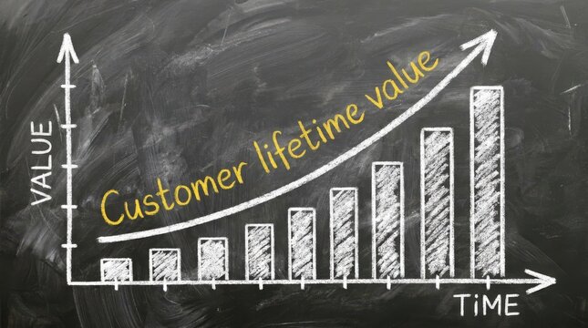 Customer lifetime value growth chart on chalkboard