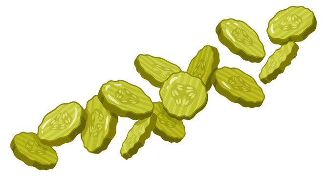 A scattering of sliced green pickles