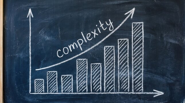 Hand drawn bar chart with the word complexity on a chalkboard